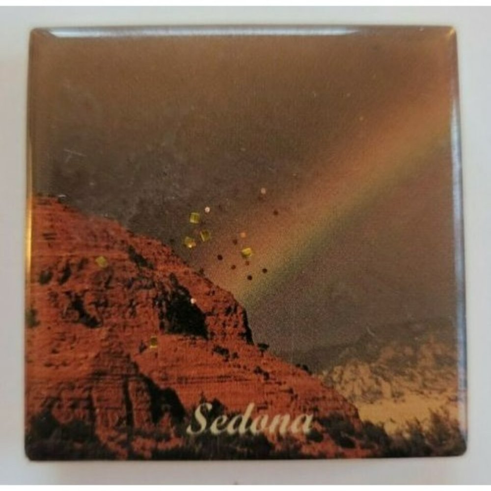Vintage Sedona Arizona Landscape and Rainbow Photo Ceramic Magnet‎